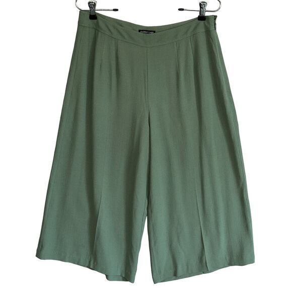 Eileen Fisher Sz 8 100% Silk Wide Leg Cropped Pants lagenlook minimalist green‎ - Picture 1 of 7